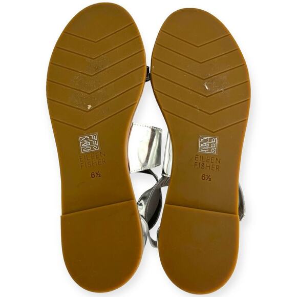 Eileen Fisher NEW CiCi Strappy Zip Leather Sandals Silver Mirror Metallic Sz 6.5 - Picture 9 of 9